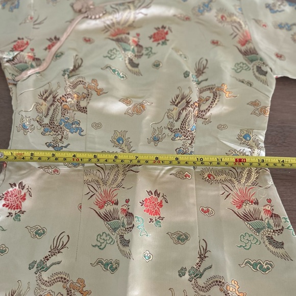 Oriental Gold Satin Dress Sz S  47” top of Shoulder to Bottom Hem - Picture 4 of 11